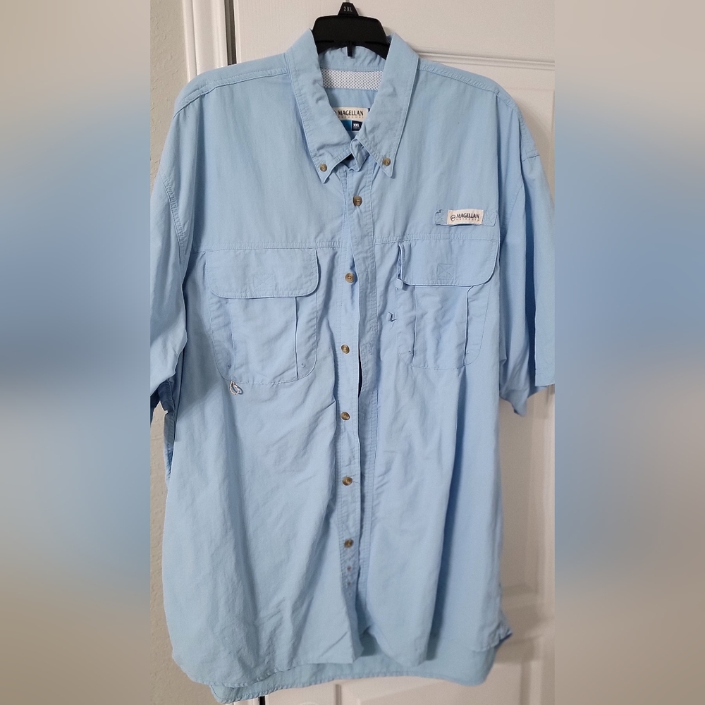 XXL Light Blue Magellan Outdoors Men's Laguna Madre Short Sleeve Fishing Shirt